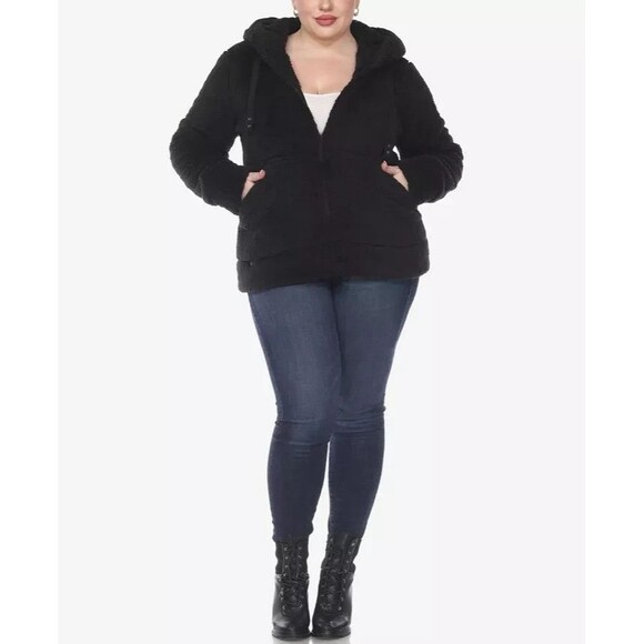 White Mark Women's Plus Size Hooded Sherpa Jacket  Super Soft and Cozy Black 2X - Picture 2 of 7